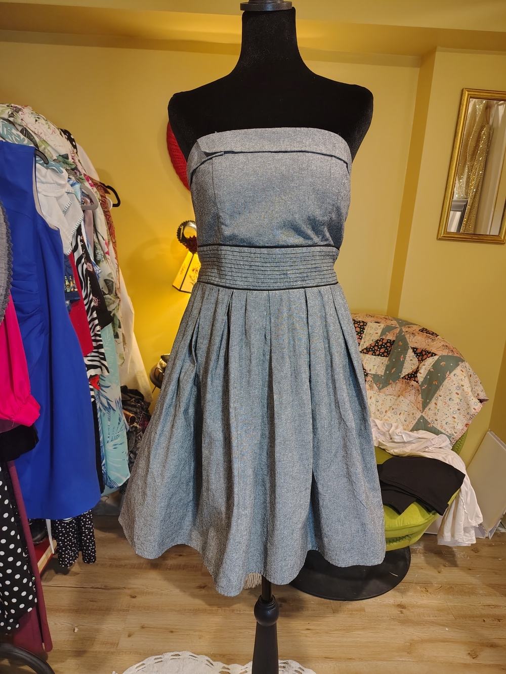 City Triangles Strapless Heather Gray Pleated Fit-and-Flare Dress